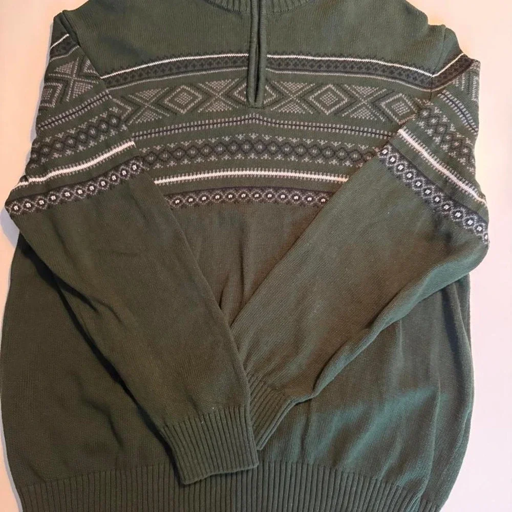 Vintage Weatherproof Dark Green Fair Isle Quarter Zip Sweater Size XXL 0049